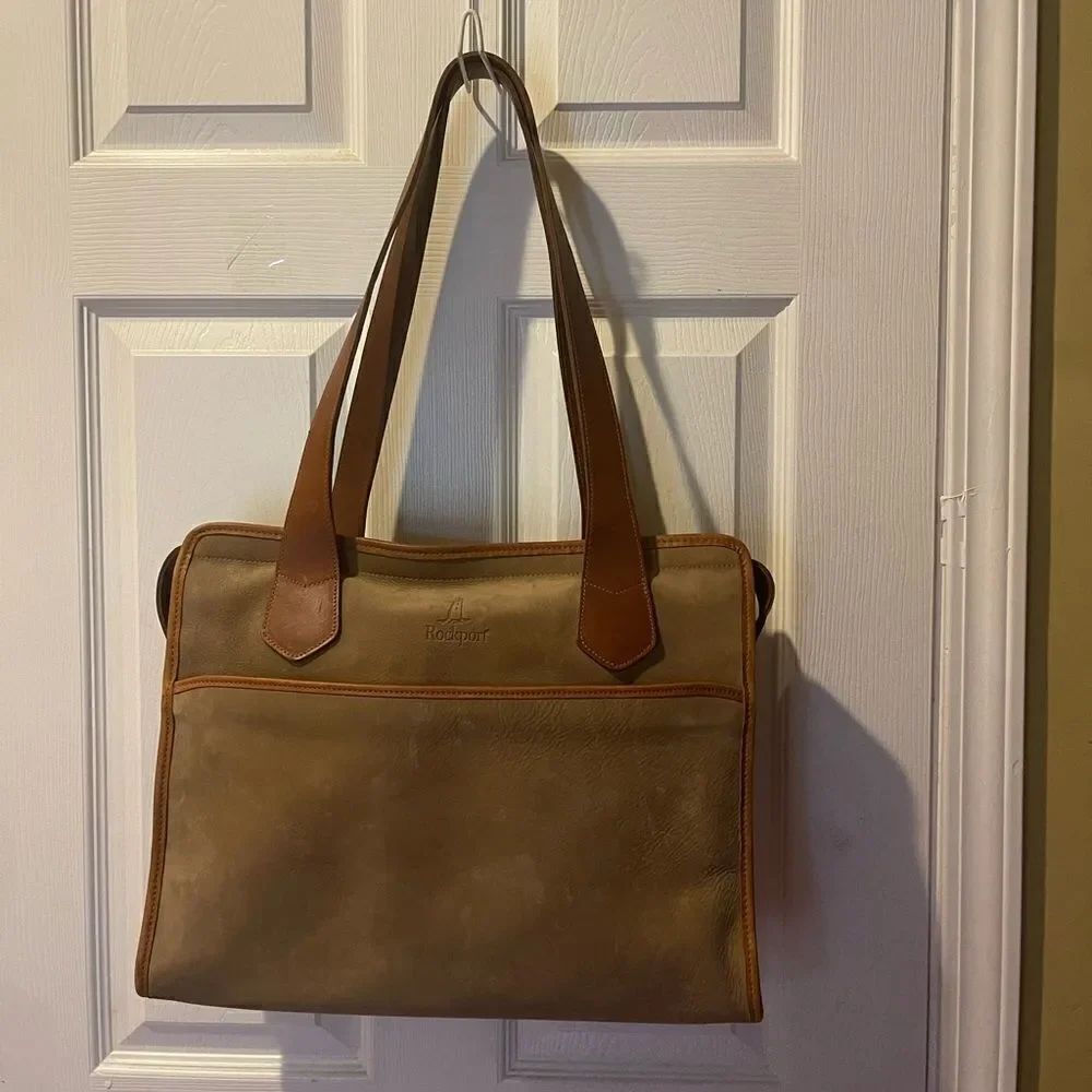 Rockport Leather suede khaki large shoulder bag with tan leather trims & Straps